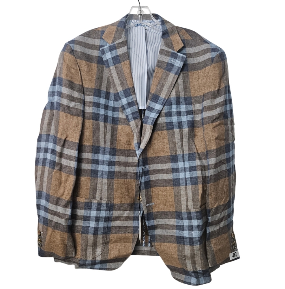 NWT JKT NY Men's Plaid Blazer - Brown and Blue Sz 44